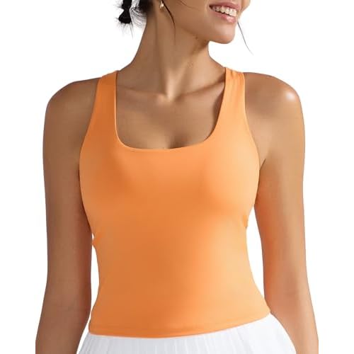 RUNNING GIRL Tank Tops with Built in Bras, Racerback Activewear Yoga Workout Tops for Women Orange XX-Large