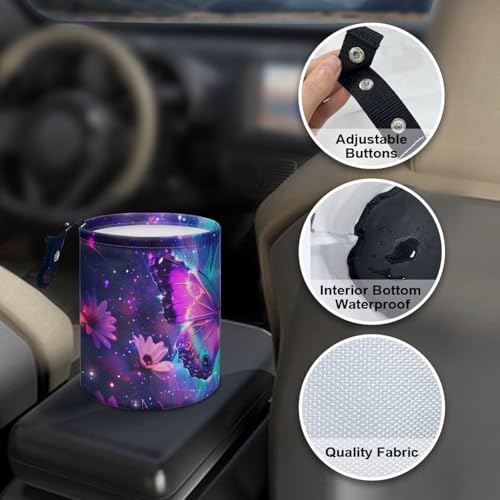 Image of Pensura Galaxy Purple Butterfly Car Garbage Can Reusable mini Trash can for car Collapsible Accessories Hanging Vehicle Garbage Can for Automotive Cars SUVs and Trucks Backseat Headrest