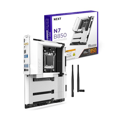 Image of NZXT N7 B850 - AMD B850 AM5 ATX Gaming Motherboard for Ryzen 9000 /8000 /7000-16+2+1, DDR5, 3X M.2, PCIe 5.0, Wi-Fi 6E, 2.5GbE LAN - M.2 NVME with Quick-Release Latch - Full Cover - White