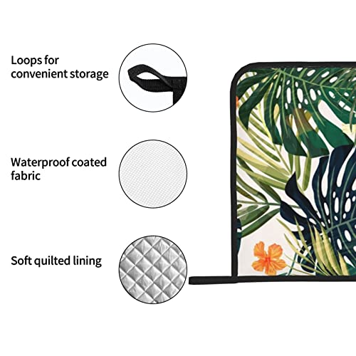 Tropical Summer Hawaiian Flower Palm Leaves Square Pot Holders Sets Of 2 Heat Resistant Hot Pads Potholders Kitchen Baking Cooking Bbq Cute Oven Mitts #TOP4