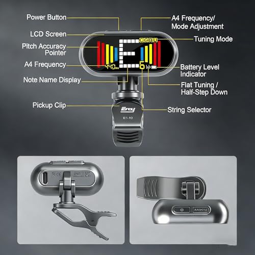 EX USB-C Rechargeable Guitar Tuner Clip On, ±1 Cent Accurate Guitar Tuner with 1.97" Large Color LCD Screen, Chromatic Tuner for Acoustic/Electric Guitar Bass Ukulele Violin, 360°Rotating Clip by EX - Image 9