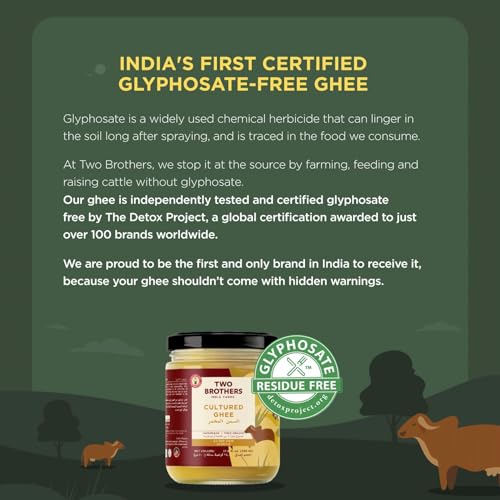 Two Brothers India Farms A2 Ghee (1000 ml) |Glyphosate free|Free-grazed, Desi Gir Cows |Traditional Bilona Method|Pure, Natural and Healthy Ghee|Farm-Made A2 Cow Ghee with Probiotics for Gut Health