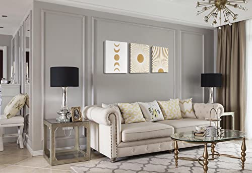 Bohemian Wall Art Sun Prints - Mid Century Boho Canvas Pictures Framed 12X16 Inches Silver And Light-Gold Posters For Home Decoration Abstract Moon Phase Artwork For Bedroom Bathroom Living Room Decor #TOP2