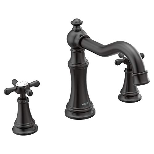 Moen TS22101BL Weymouth Two-Handle Roman Tub Faucet with Cross Handles Trim Kit, Valve Required, Trim Only, Matte Black