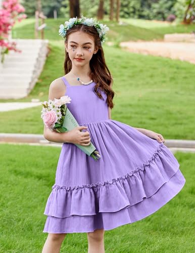 Image of Arshiner Girls Cami Summer Dress Boho Sleeveless Casual Sundress with Pockets for 4-12 Y