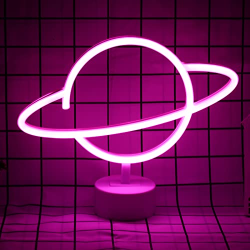 Planet Light Neon Sign Lights LED Decorative Neon Lighting for Girls Bedroom, Battery or USB Powered, Kids Room Bar Party Teens Gift Live Show Cute Wall Decor lampï¼ˆPink)
