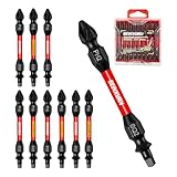 Geinxurn 10Pcs PH2-SQ2 Impact Double End Screwdriver Bit Set, 2.56 in. #2 Phillips /#2 Square Power Driver Bits, Magnetic S2 Steel Two Sides Screwdriver Bits Set with Storage M-Box