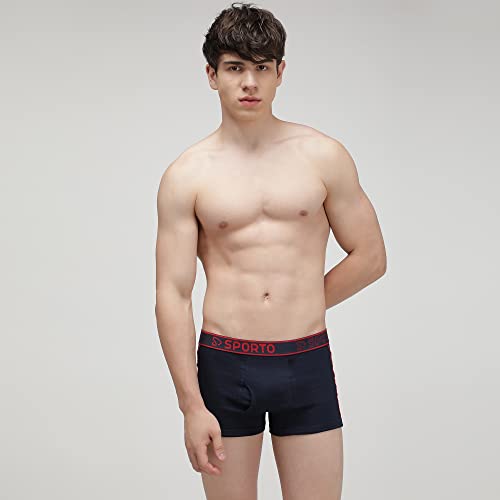 Image of sporto Men's Mid-Rise Super Soft & Comfortable Solid Cotton Square Trunks with No-Fold & No-Pinch Elastic Waistband (Combo Pack)