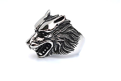 Hijones Men's Jewelry 316L Stainless Steel Wolf Head Skull Ring, Size 11 #TOP2