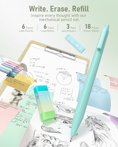 Four Candies 39 PCS Aesthetic School Supplies with Cute Pen Case, 12 Pastel Highlighters, 5 Black Ink Gel Pens, 6 Mechanical Pencils Set for Students Stationary College Essentials (Green) 2