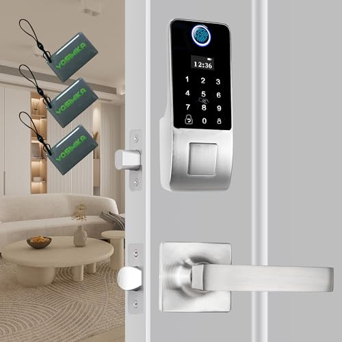 Yosimika Fingerprint Door Lock, OLED Display&Voice Guide Keyless Entry Door Lock, 300+ Users Smart Door Lock, Door Locks with Keypads, Front Door Lock Set, Electronic Keypad Deadbolt, Satin Nickel