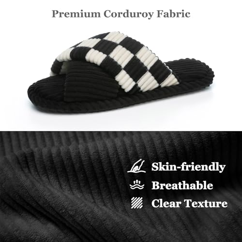 Image of GOEWY Slippers for Women Memory Foam House Bedroom Corduroy Crossbands Open Toe Slides Sandals Shoes Comfy Trendy Gift for womens Anti-Skid sole