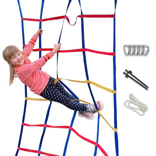 Climbing net for Kids - Ninja Slackline Accessories - 6.6 ft. Slackline Climbing net for Backyard Obstacle Course with Ground anchoring - Accessories for slacklines, Backyard Playground by Cateam - Used condition - CA$27.71