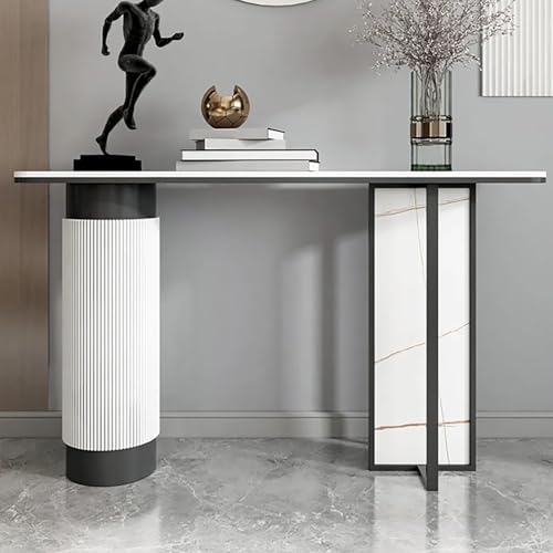 Industrial Console Table, Compact Foyer Hallway Accent Table, with Geometric Metal Base, for Hallway Entrance Hall Foyer Corridor Living Room(Black,100cm/39.5in)