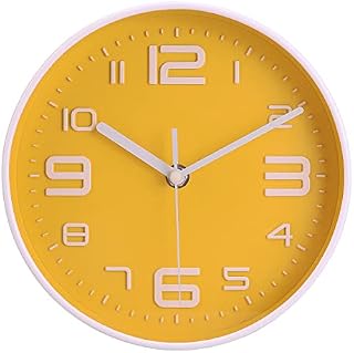 Topkey 8 Round Silent Wall clock Easy Read Big Numbers Kitchen Modern Non-ticking Decorative Wall Clock for Bedroom Office school-Yellow