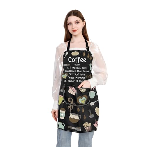 BDPWSS Coffee noun Apron Barista Apron With Pockets Coffee Lover Gift Coffee Drinker Gift Coffee Themed Gift Latte Lover Gift (Coffee noun AP), average size