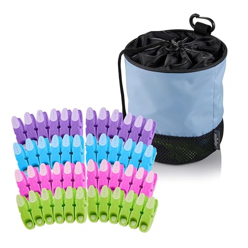 Minky Drawstring Peg Bag + 48 SureGrip Pegs, Holds Over 100 Clothes Pegs, Drawstring Design & Strong Clip, Breathable Mesh Base, Strong & Durable Weatherproof Peg