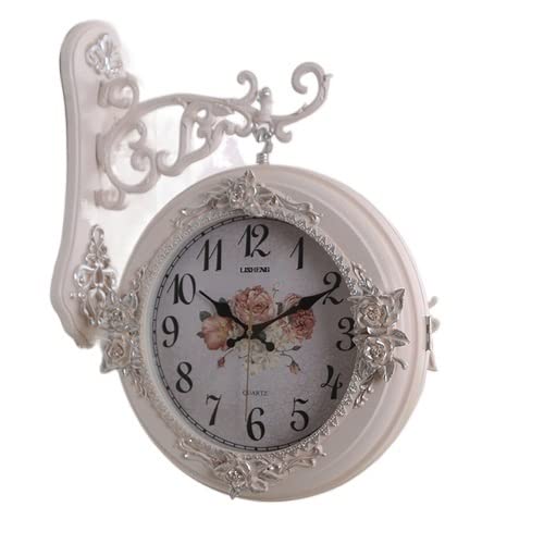 ROROLL Orologio da parete bifacciale, Orologio da parete europeo retrò soggiorno silenzioso orologio americano doppio mecanismo reloj pared home decor DF50WC(Style 2,16 inches)