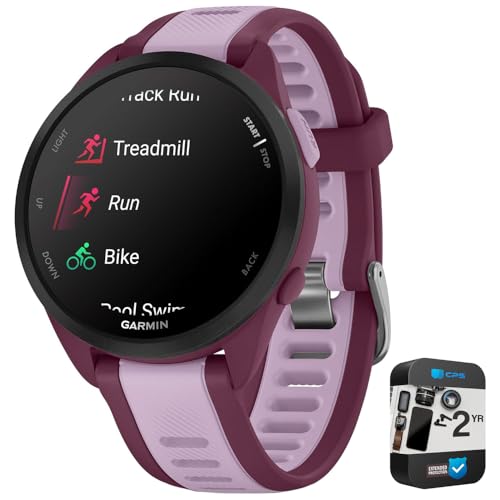 Garmin 010-02863-33 Forerunner 165 Music Smart Sport Watch, Berry + Lilac | Modelo oficial de socio de EE. UU. | Paquete con paquete de protección mejorada CPS de 2 años
