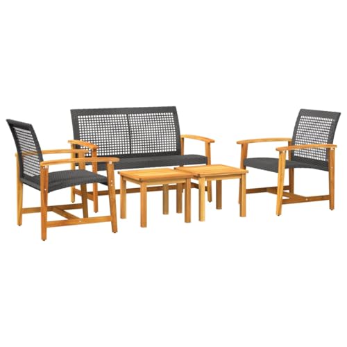 vidaXL Salon de Jardin 5 pcs, Chaises avec Dossier, Ensemble de Meubles Terrasse Patio Extérieur, Noir Résine Tressée et Bois d'Acacia