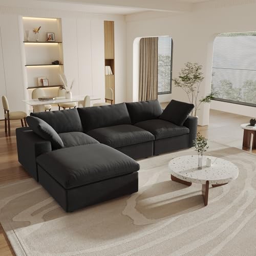 Cloud Modular Sectional Sofa with Storage Ottoman,120.45" L Shaped Couch for Living Room,Down Filled Convertible Couch Deep Seat for Office Apartment,Covers Washable&Replaceable (Black)