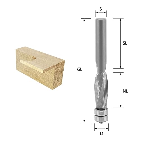 ENT 13490 Bündigfräser Premium Spiralgenutet VHW, Schaft (S) 8 mm, Durchmesser (D) 10 mm, NL 25 mm, SL 32 mm, GL 76 mm, doppeltem Kugellager