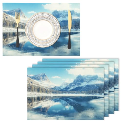 Set de table en tissu lin de coton bleu lot de 4 antidérapant - 2