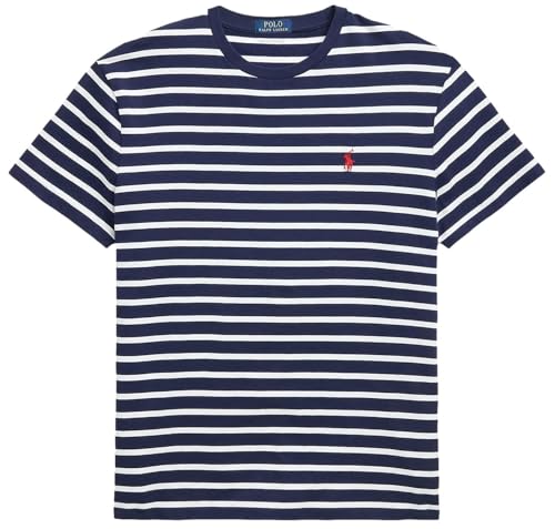 Image of POLO RALPH LAUREN Men's Jersey Cotton Crew Neck T-Shirt, Rl Striped Navy, Large