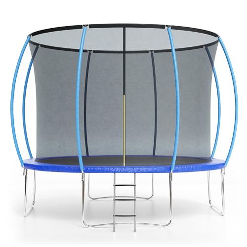 Garveetools Trampoline 10FT 12FT 14FT 16FT with Enclosure & Ladder, ASTM Approved Heavy-Duty Outdoor Recreational Trampoline for Kids Adults, 440LB Capacity (Blue, 10FT)