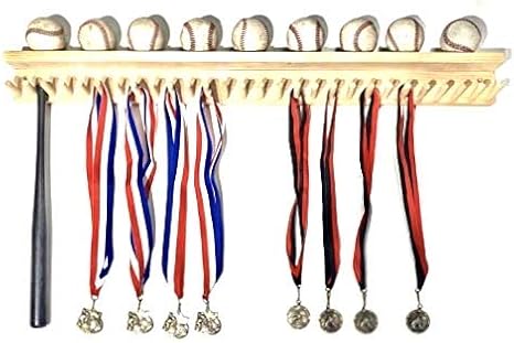 Baseball Bat Rack 9 Ball Holder Shelf Wood 27 Mini Collectable Bats image 4