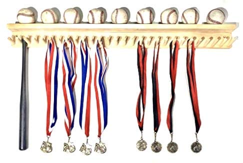 MWCSPORTS Baseball Bat Rack 9 Ball Holder Shelf Wood 27 Mini Collectable Bats (Natural, 36)