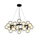  ASerZenith Lustre Moderne À 25 Lumières en Métal, Suspension Ronde Noire Unique, Abat-Jour Sphérique en Verre Opalin pour Îlot De Cuisine Et Salle À Manger - Noir 25 Têtes