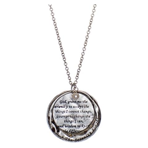 Jewelry Nexus The Serenity Prayer Stamped Round Hammered Disc Pendant Necklace, Silver-tone Cover