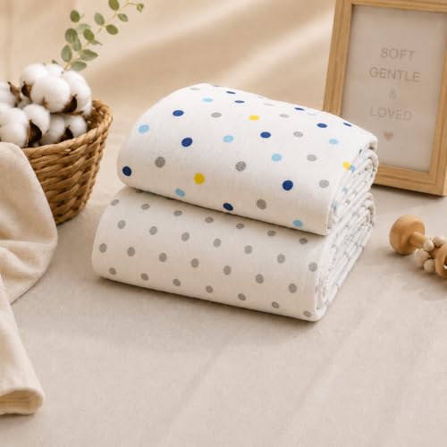 Image of Organic Cotton Muslin Pack of 2 Baby Bath Towel Cotton Cloth Premium Baby Washable, Reusable, Absorbent, Extra Soft 120 X 120 Cm Multi Dot & Grey Dot