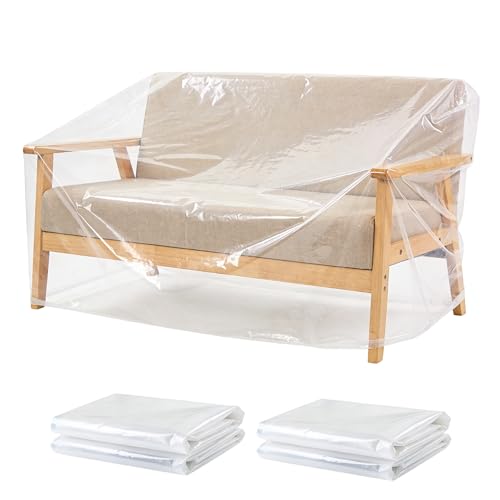 Klmnop 4-Pack Clear Plastic Outdoor Loveseat Cover - 4MM Extra-Thick Waterproof Heavy-Duty Patio Furniture Covers, 59" W x 28" D x 53" H Reusable 2-Seater Sofa Cover
