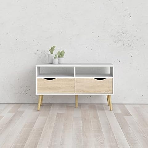 Esidra Mueble TV con Dos cajones, Color Blanco y Roble Cover