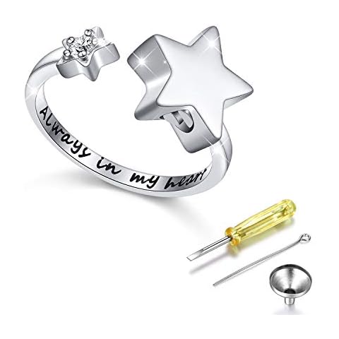 Ladytree S925 Sterling Silver Always in My Heart Cremation Urn Ring Star Memorial Ashes Keepsakes Open Finger Ring Jewelry for Women Cover