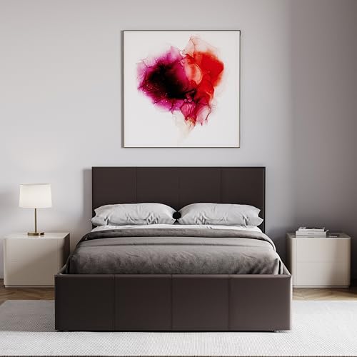 Vida Designs Lisbon Small Double Bed, 4Ft Ottoman Bed Frame Upholstered Faux Leather Headboard Low Foot End Bedroom Furniture, Brown (UKFR Certified)