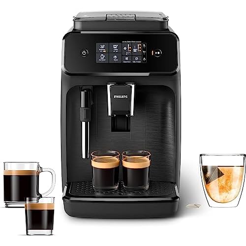 Philips 1200 Series Fully Automatic Espresso Machine, Classic Milk Frother, 2 Coffee Varieties, Intuitive Touch Display, 100% Ceramic Grinder, AquaClean Filter, Aroma Seal, Black (EP1220/04)