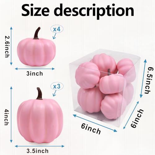 Image of Ghrdopy 7 Pcs Pink Fake Pumpkins for Thanksgiving Table Centerpiece | Foam Pink Artificial Pumpkins Decor for Fall, Halloween Dining Table & Indoor Autumn Farmhouse Decoration