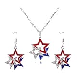 BOOZIQ July 4th Independence Day Necklaces Earrings for Women Independence Day Star Necklace Earrings Set Red White and Blue Patriotic Necklace Earring American Flag Patriotic Jewelry Gift (Style4)