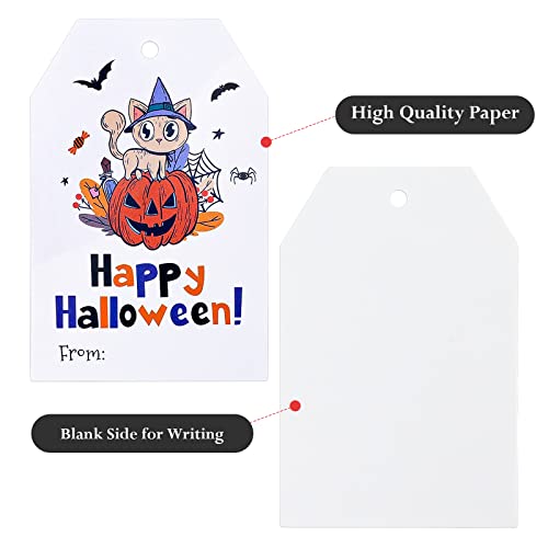 Joycraft 100Pcs Halloween Paper Gift Tags With String, Happy Halloween Tags, Pumpkin Cat Pattern,Personalized Halloween Tags For Candy Bag,Gift Wrapping,Halloween Party Decoration Supplies(3.3"X2.1") #TOP3
