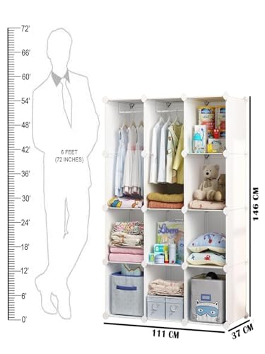 Image of YASONIC Plastic Wardrobe for Kids Clothes - Easy to Use Anti-Skid & Non-Slip Effective Professional, Plastic Cupboard for Kids, Foldable Almirah, Collapsible Wardrobe (Blue KTE2, 12 Door)