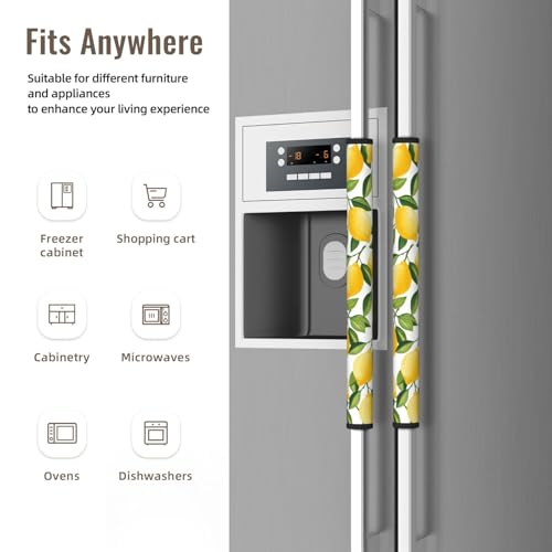 Image of Lemon Refrigerator Door Handle Covers Neoprene Fridge Door Handle Covers Washable Non-Slip Protector for Fridge Dishwasher Appliance Handle Covers, Keep Your Kitchen Clean,2 Packs