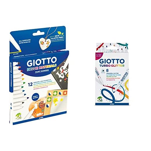 Giotto Decor Materials - Estuche 12 rotuladores decorativos multisuperficie, tinta base agua + Set de 8 rotuladores (4258), color/modelo surtido