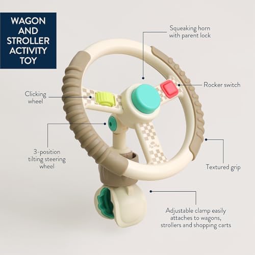 Itzy Ritzy Steering Wheel Toy for Strollers & Wagons - Bitzy Driver Sensory Toy Includes Spinning Wheel, 3 Fidget Features, and Adjustable Clip for Strollers, Wagons & Shopping Carts - 4