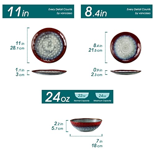 Vancasso Starry 12 Pieces Red Dinnerware Set, Reactive Change Glaze Dinner Set, Plates And Bowls Set #TOP1