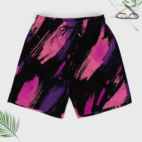Pink-Purple Graffiti Men's Swim Trunks with Compression Liner Beach Shorts with Pockets Quick Dry3