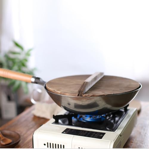 Wok de acero inoxidable 36 cm con mango de madera y acero miniatura 7