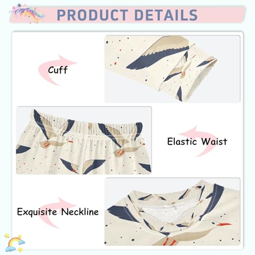 senya Flying Seagulls Dots Pajamas Set Long Sleeve Soft Cotton Sleepwear 2 Piece4